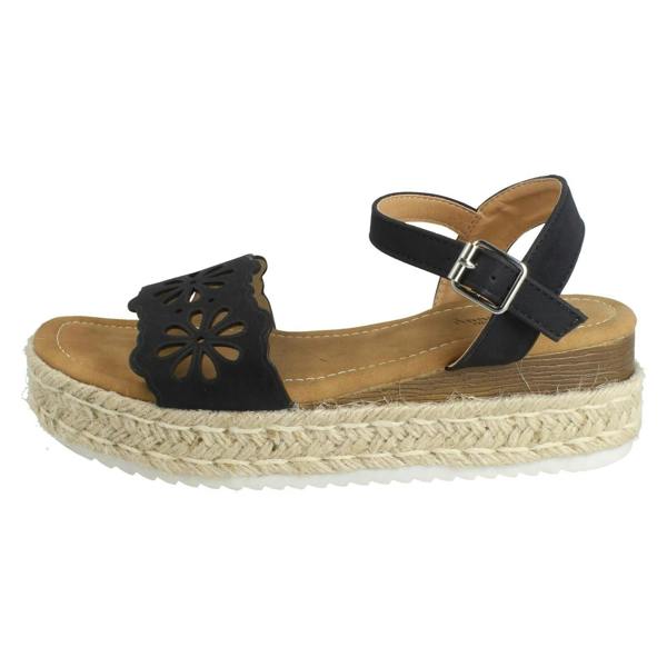 Savannah Ladies Mid Espadrille Wedge Ankle Strap Sandals F12096