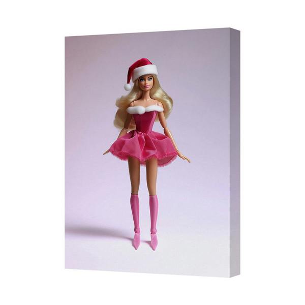 Benjamin Tate Design Contemporary Pink Santa Doll Canvas Art Print On Deep Wood Frame