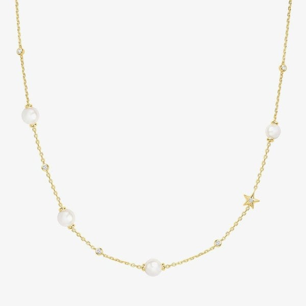 Ania Haie Miss Dainty 14ct Gold Plated Pearl & Cubic Zirconia Star Necklace NO65-09G