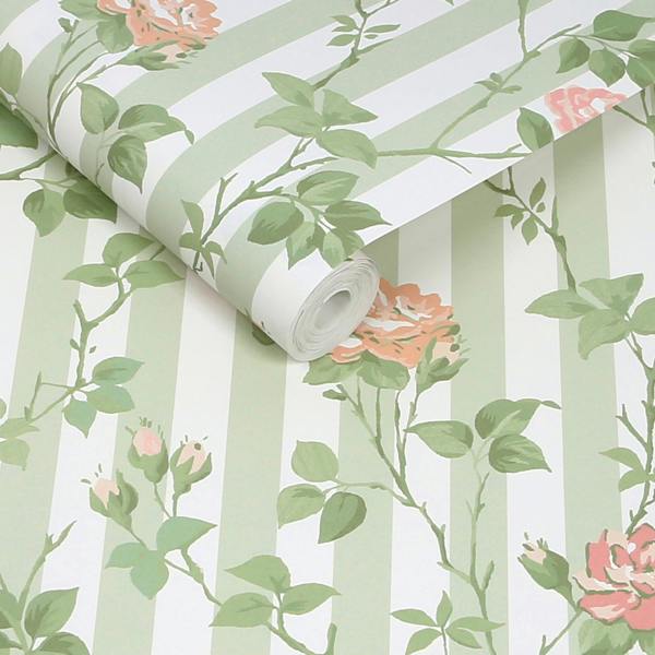 Cath Kidston Climbing Rose Pink and Sage Wallpaper