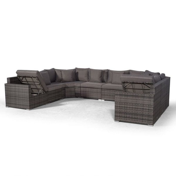 Giardino Santorini U Shape Modular 8 Seat Rattan Sofa Set With 2 Large Drinks Cooler Coffee Tables
