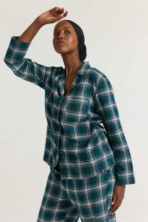 Plaid Long Pyjama Set in Green - Pajamas