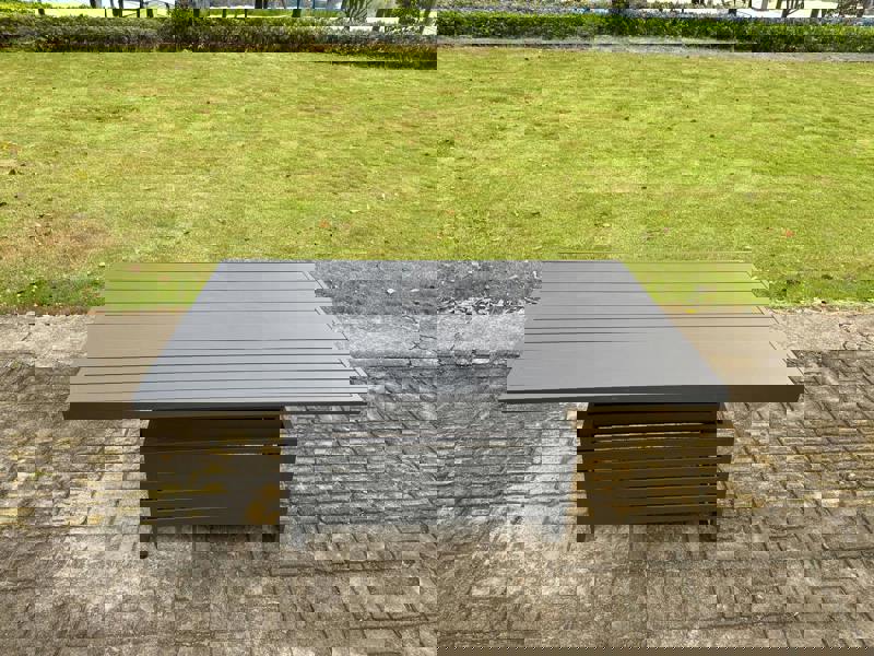 Fimous 6 Seater Aluminium Garden Furniture Set with Adjustable Rising Dining Table and 6 Chairs - Dark Grey