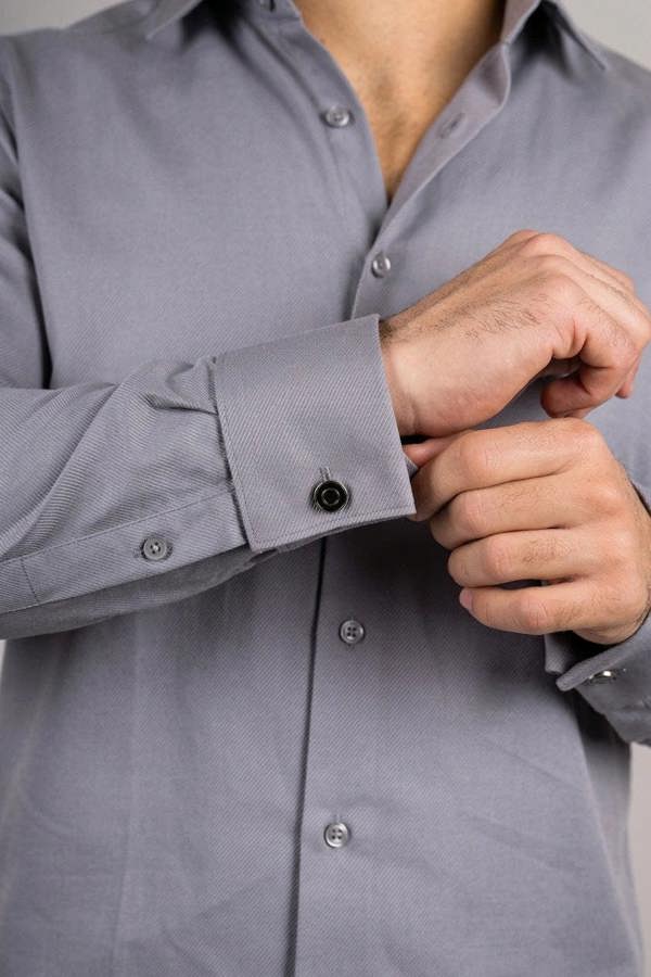 TruClothing Men's Grey Double Cuff Oxford Shirt