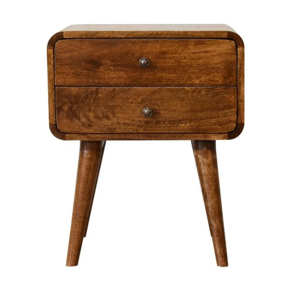Wyld Haus Ostuni Curved Mango Wood Chestnut Bedside Table 2 Drawers