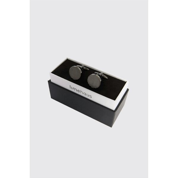 Limehaus Gunmetal Round Diamond Cut Cufflinks