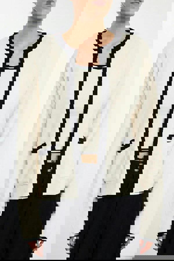 WOVCOR 2-Piece Color Block Knit Blouse-Cardigan Set