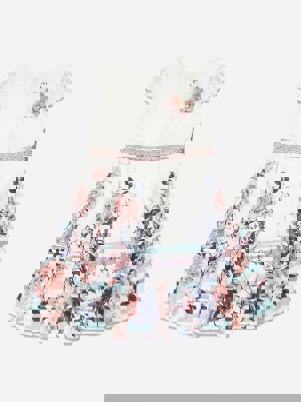 iAMe Girls Floral Printed A Line Dress in White