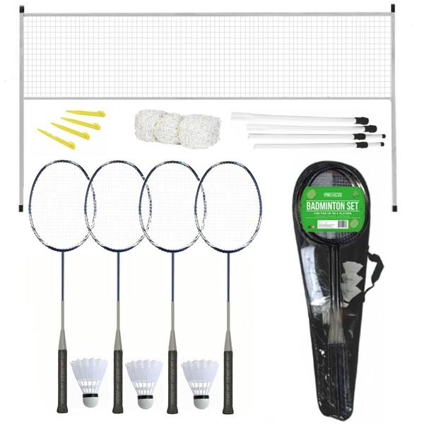 Rexco Badminton Set 4 Player Rackets Shuttlecocks Heavy Duty Poles Net Bag Garden Game