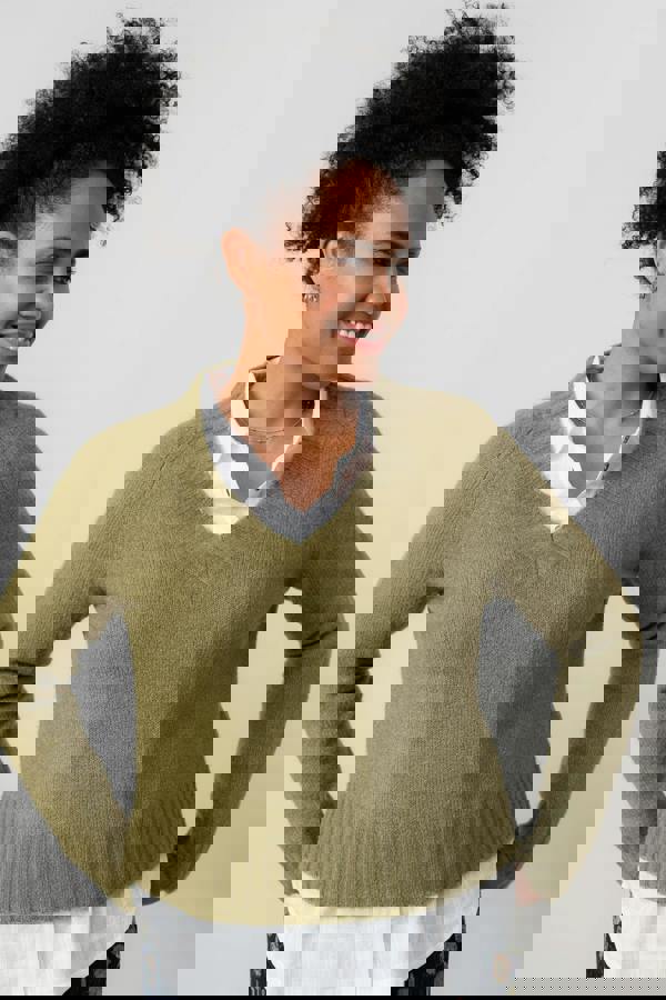 Lily & Me Woodchester V-Neck Boxy Knit Jumper Moss