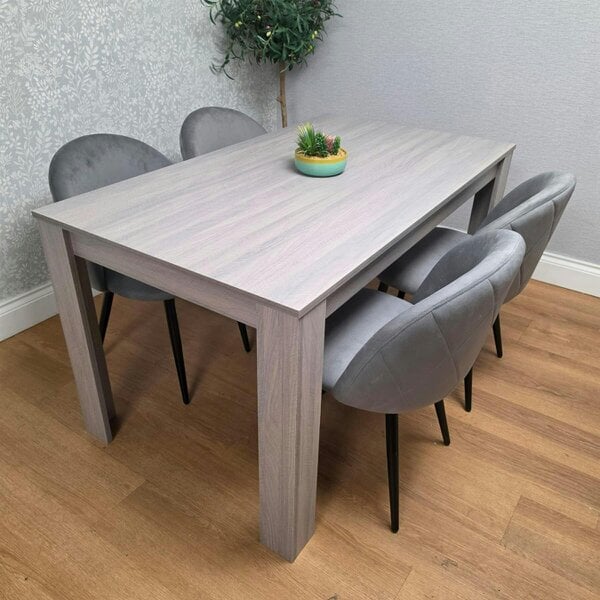 Kosy Koala Light Grey Arrow Pattern Dining Table Set with 4 Grey Velvet Chairs, 117x77x75cm