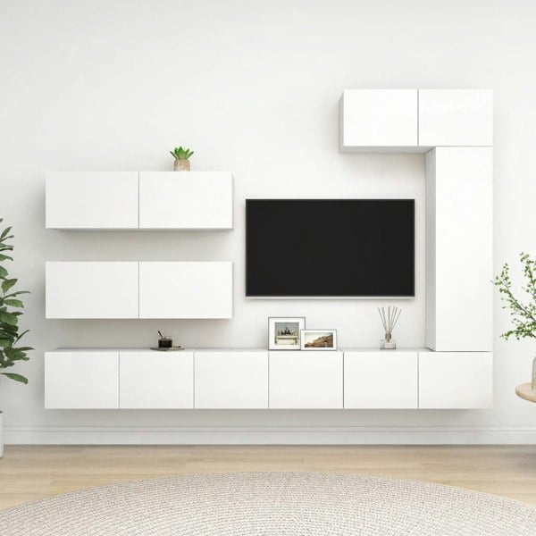 Berkfield 7 Piece TV Cabinet Set White Engineered Wood