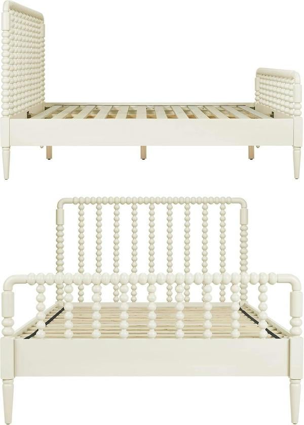 Statement Furniture Cromwell Wooden Bed Frame with Bobbin Design Headboard and Foot End - Linen Cream