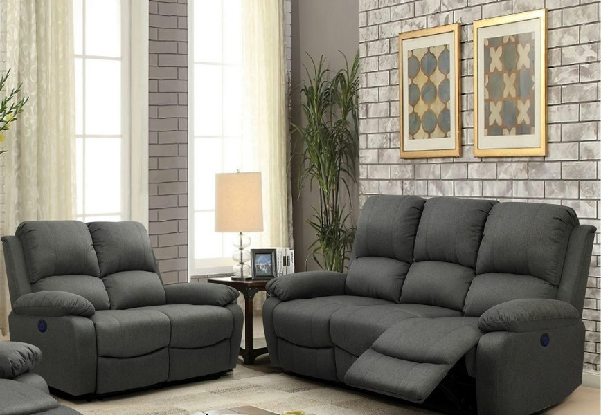 Comfy Living Linen Electric Reclining Sofa Set
