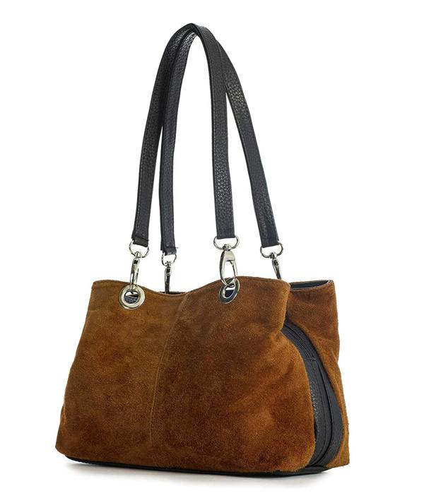 Kitise Real Italian Suede Vivid Colours Small 3 Compartments Tote Bag Stylish Shoulder Handbag