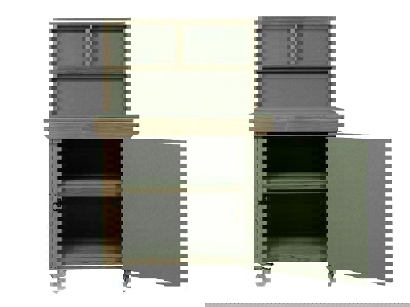 Arbor Garden Solutions Wooden UniMDF Moisture Resistant Workbench With Lockable Cupboard (V.9) With Back panel, Wheels, Double shelf