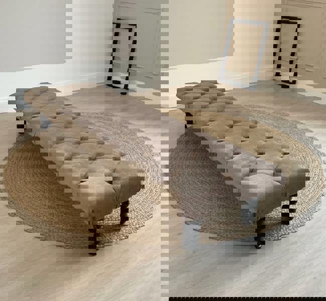 ISTOOLS Rectangular Sand Coloured Chesterfield Footstool – Luxury Velvet Ottoman UK