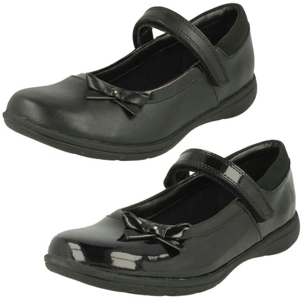 Clarks Girls Clarks Hook & Loop Bow School Shoes Venture Star