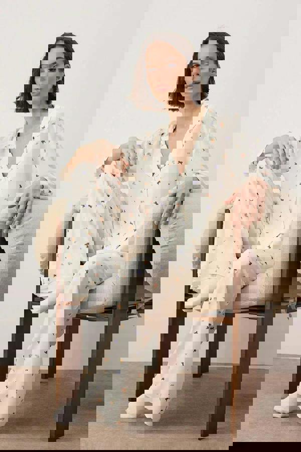 WOVCOR 2-Piece Printed Shally Woven Pajama Set