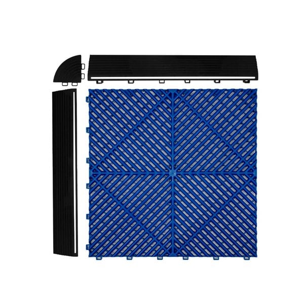 Monstershop Vented Garage Floor Tiles With Edges – 90 Blue & 30 Grey