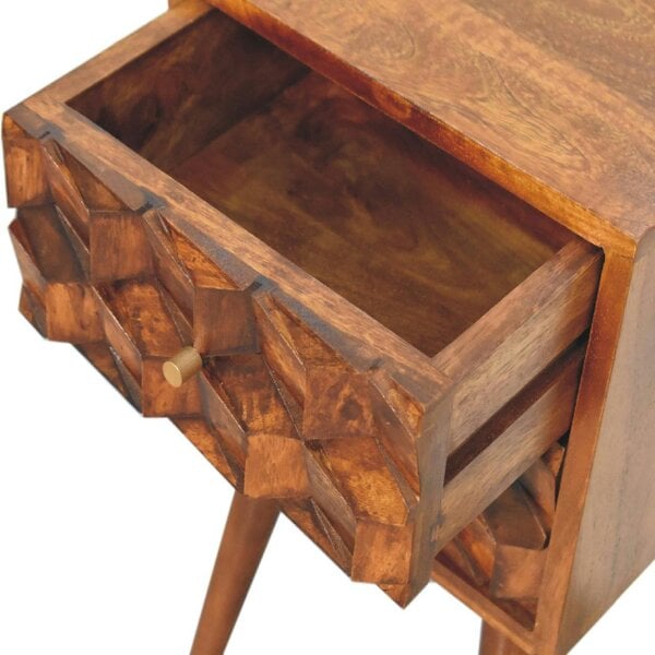 Wyld Haus Olbia Mini Chestnut Mango Wood Cube Pattern 2 Drawer Bedside Table