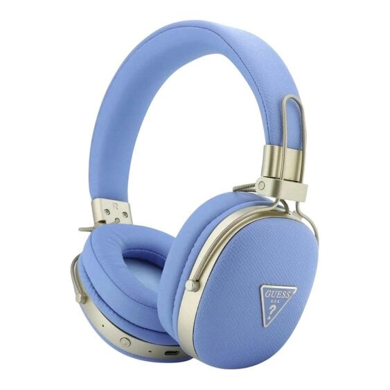 Guess PU Grained Triangle Gold Metal Logo On Ear ENC Wireless Headphones Blue - GUBHP72PGTCSB