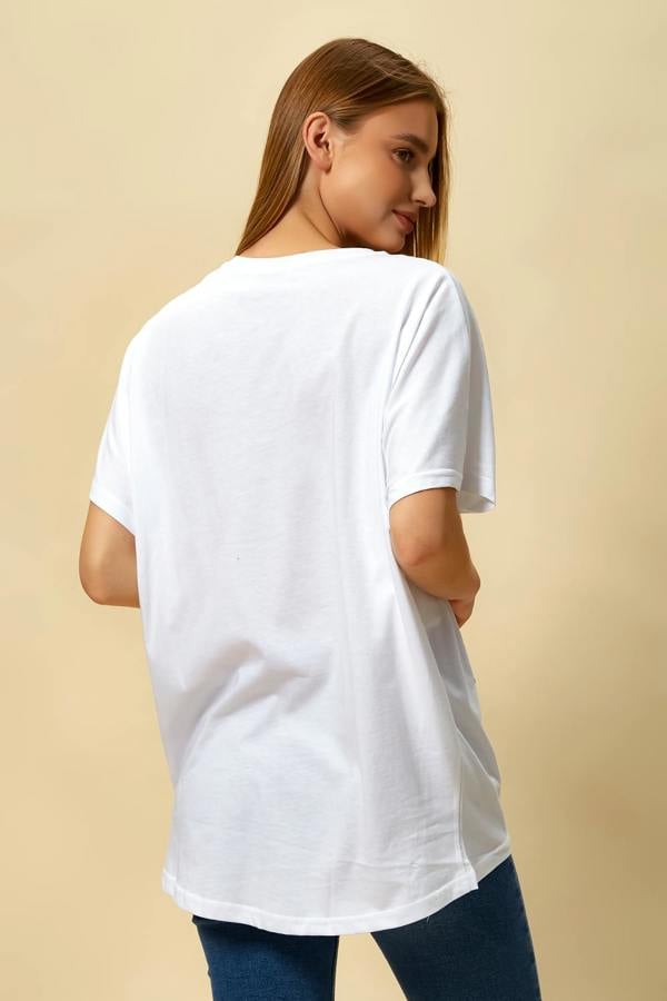 Hoxton Gal Sequin Flash Top Relaxed Fit In White