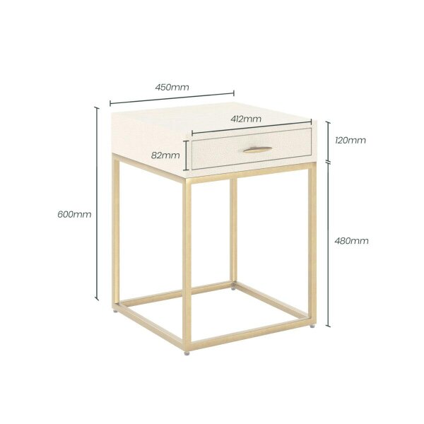 Wyld Haus Belluno Ivory Shagreen and Antique Brass Bedside Table with Drawer