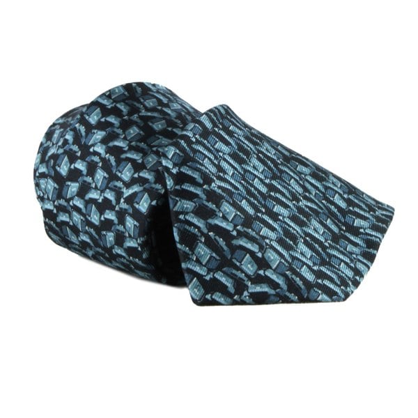 Dunhill mulberry silk tie in a duke lock pattern grey blue and navy
