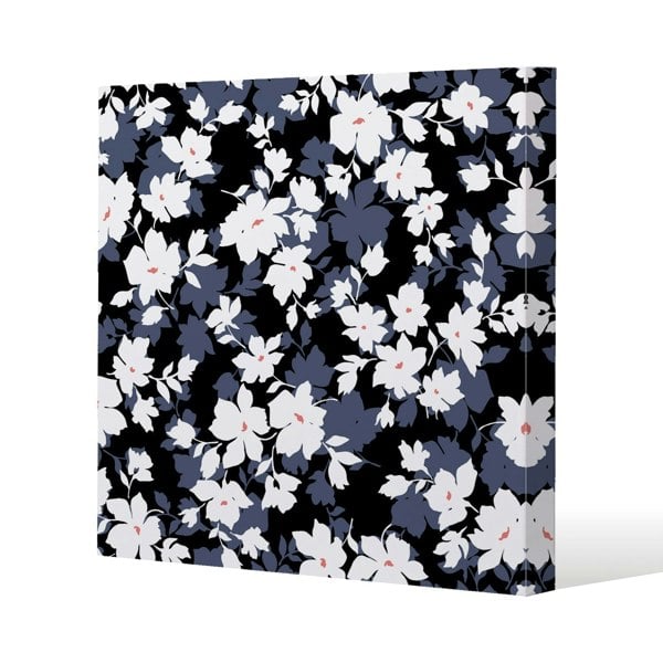 Benjamin Tate Design White, Black & Purple Flowers Slim Style Canvas Print  40x40cm , 15mm Slim Real wood.