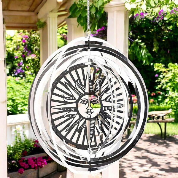 EDH Door Hardware Sun Stainless Steel Hanging Wind Spinner – 34cm x 25cm | 3D Metal Kinetic Garden Ornament & Outdoor Wind Sculpture