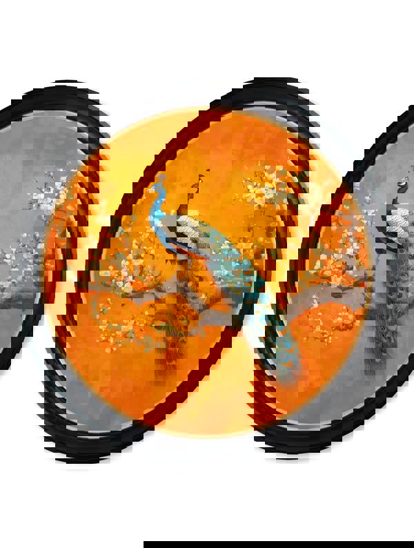 Exceptional Art Peacocks In Saffron Garden - Oxford round frame