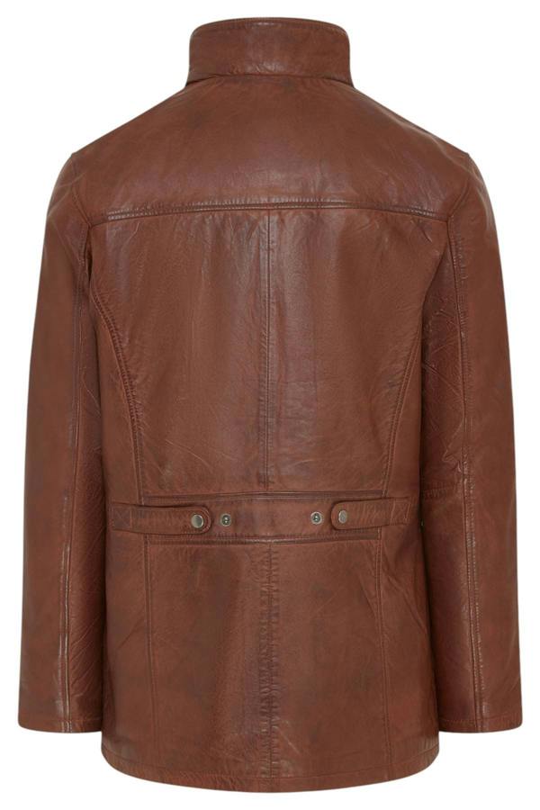 Infinity Leather Men’s Leather Military Jacket Outwear Trenchcoat - Field