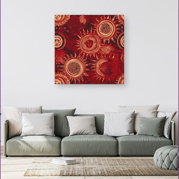 Warren Reed Abstract Red Moon and Sun Canvas