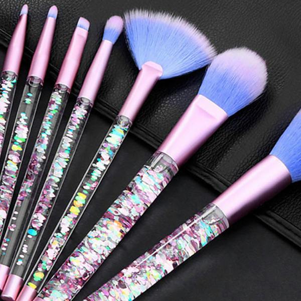 Aquarius Makeup Brush Set 7pc Liquid Glitter Handle Beauty Tool Kit Pink