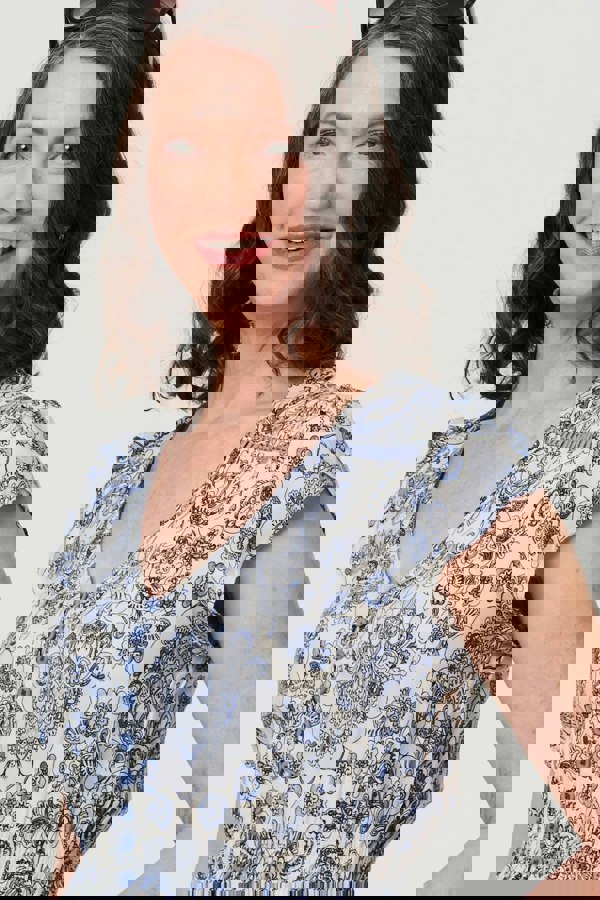 Blue | Paisley Cap Sleeve Knee Length Dress
