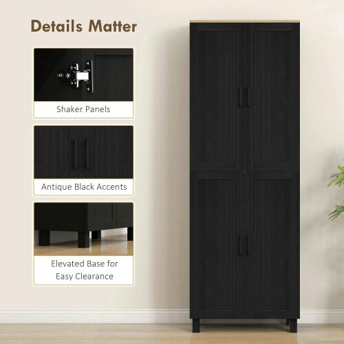 Wyld Haus Parare 171cm Wooden Black 4 Door Freestanding Kitchen Pantry Cabinet