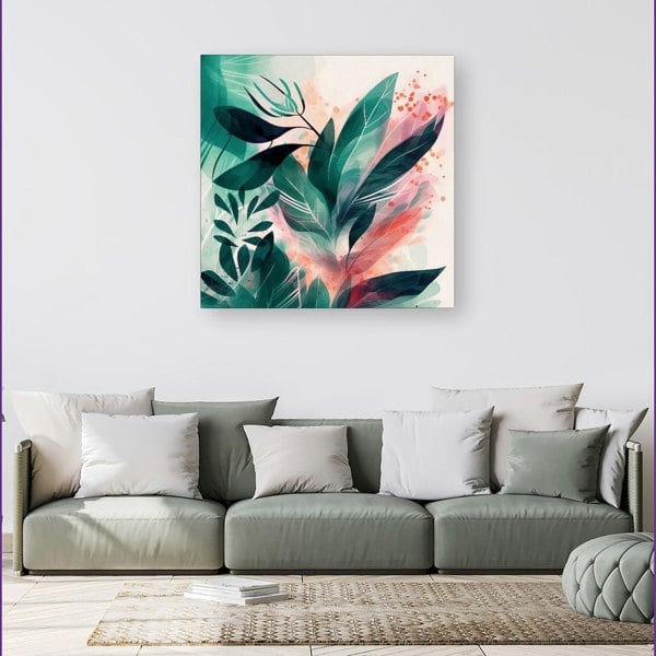 Warren Reed Green Feather leaves Tropical Canvas