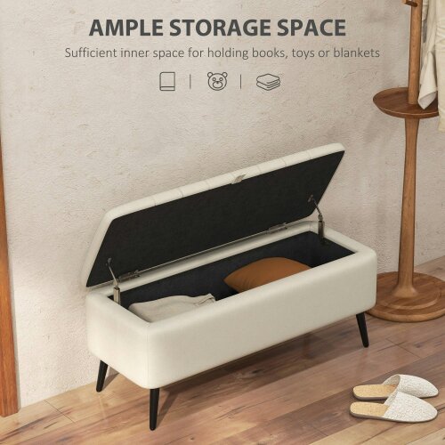 Wyld Haus Zimina Linen Look Cream Storage Ottoman Stripe Top