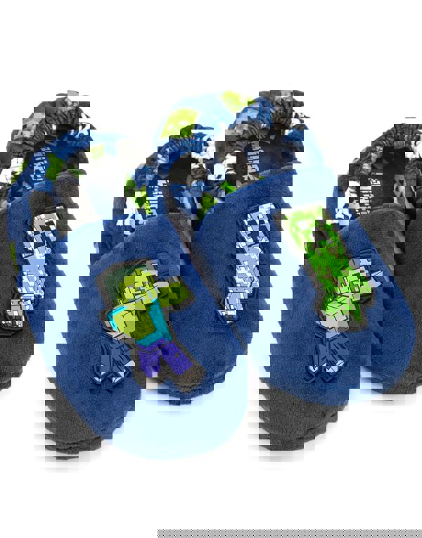 Minecraft Boys Blue Creeper Zombie Applique Mule Slippers [dis]