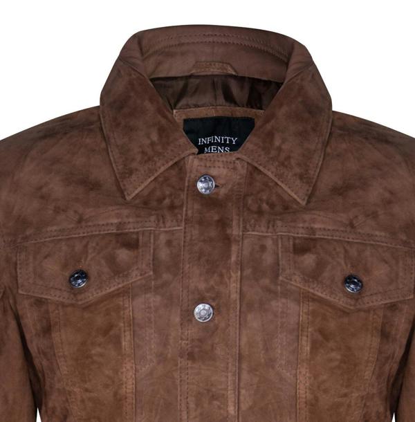 Infinity Leather Mens Suede Trucker Shirt Denim Leather Jacket