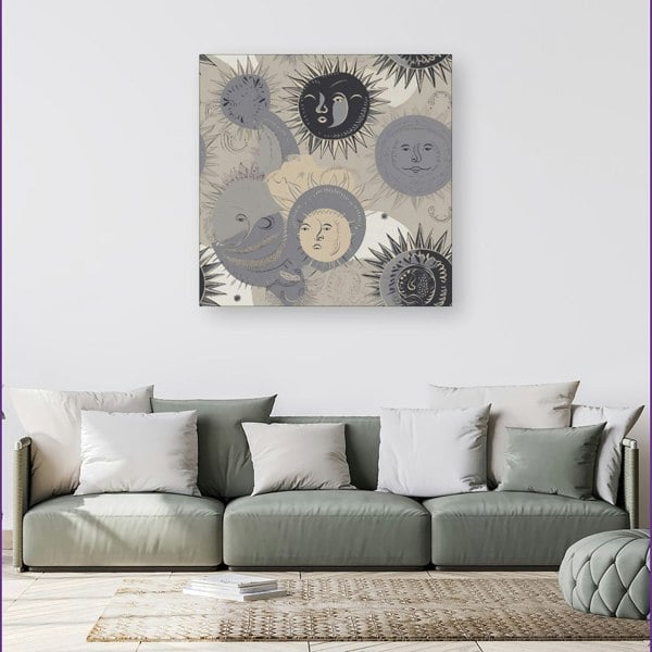 Warren Reed Grey Black Abstract Moon and Sun Canvas