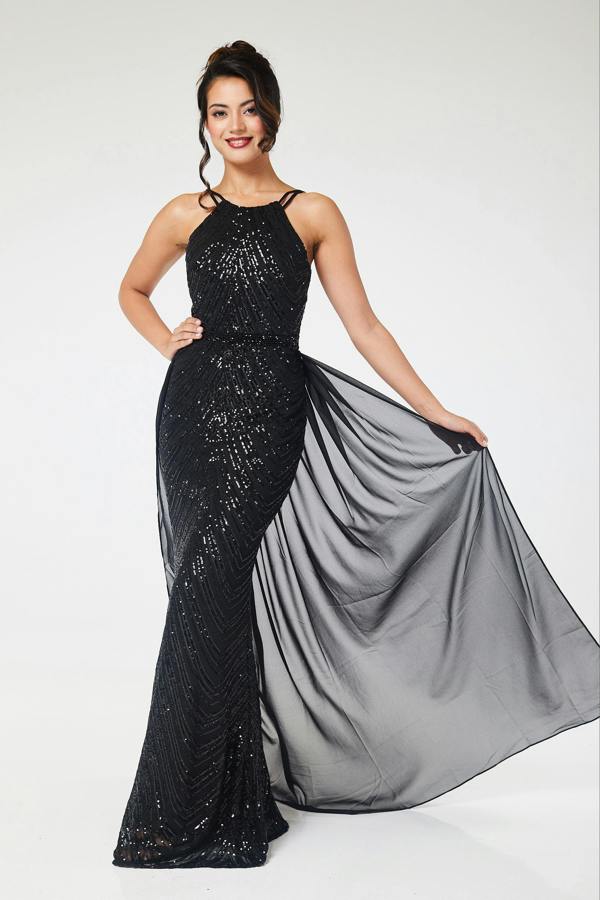 LuvForever Shia - Black Sequin Maxi Dress