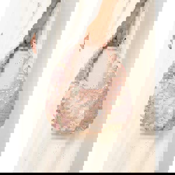 Blue Vanilla Embellished Floral Hobo Bag