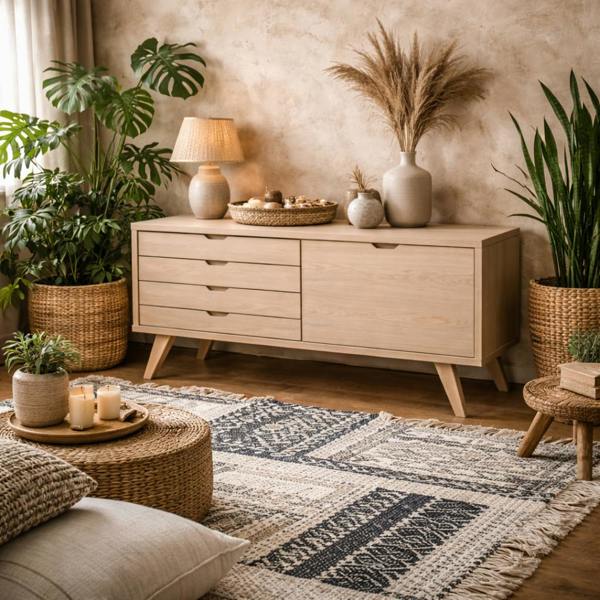 Wyld Haus Jyvaskyla White Oak Wood Sideboard 4 Drawers 1 Sliding Door