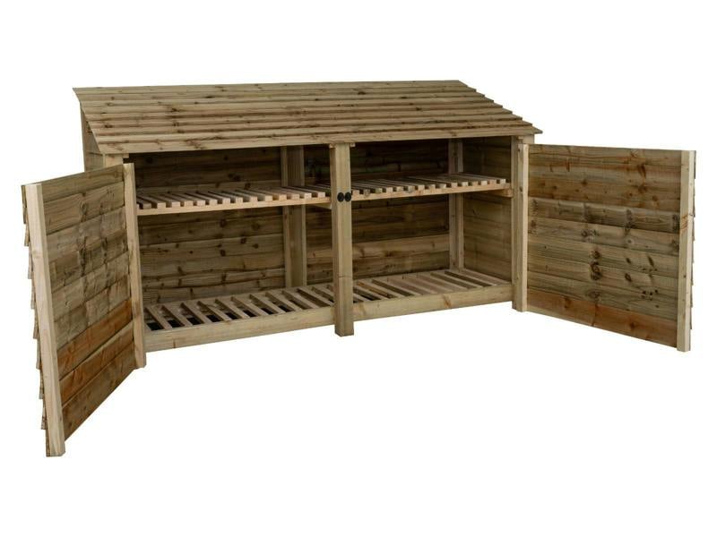 Arbor Garden Solutions Wooden Log Store with Doors and Shelf W-227cm, H-126cm or 180cm, D-88cm