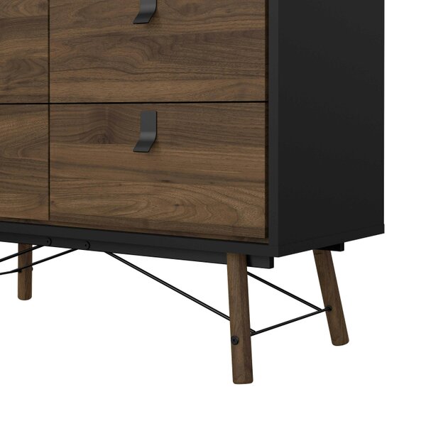 Wyld Haus Juno Black and Walnut Wood Double Chest of Drawers 6 Drawers