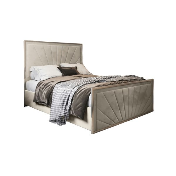 Casa Magna Roxy Upholstered Soft Velvet Metal Bed Frame - Cream