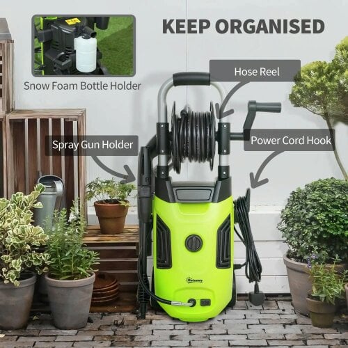 Bobobiy 1800W High Pressure Washer, 150 Bar Pressure, 420 L/h Flow, 6M Hose, Steel Handle Car Driveway, Green