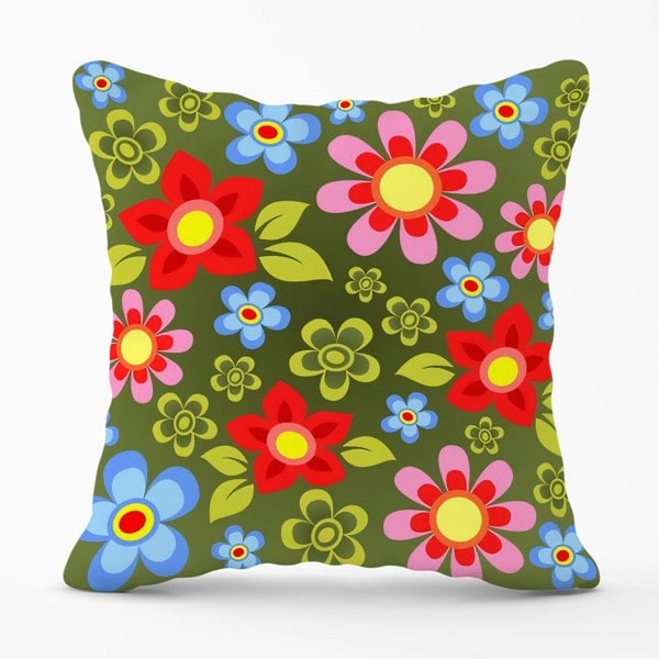 Warren Reed Red And Blue Flowers Cushions